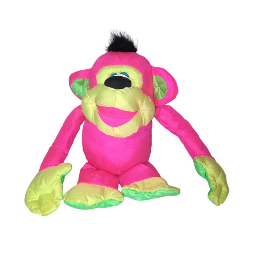 Vintage 1994 Fisher Price Puffalump Chattering Monkey Sounds Neon Plush Toy 12"